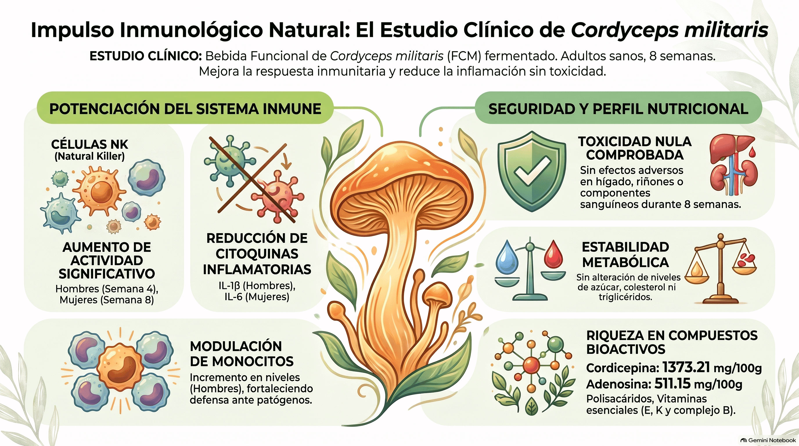 efectos de una bebida a base de *Cordyceps militaris* sobre la respuesta inmunitaria en adultos sanos.